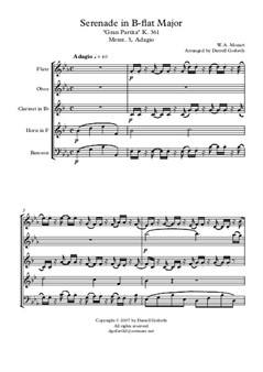 Adagio from the Serenade in Bb Major 'Gran Partita' for Wind Quintet